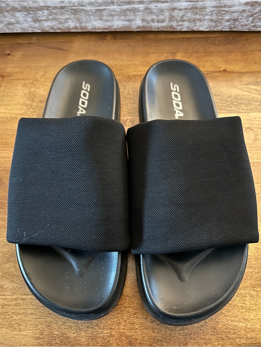 Soda Black Women's Slide Sandals with Wide Fabric Strap
